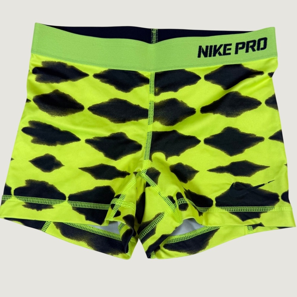 Nike Pro Compression Shorts‎ Womens XS Neon Yellow Black Diamond HTF Volt 623952